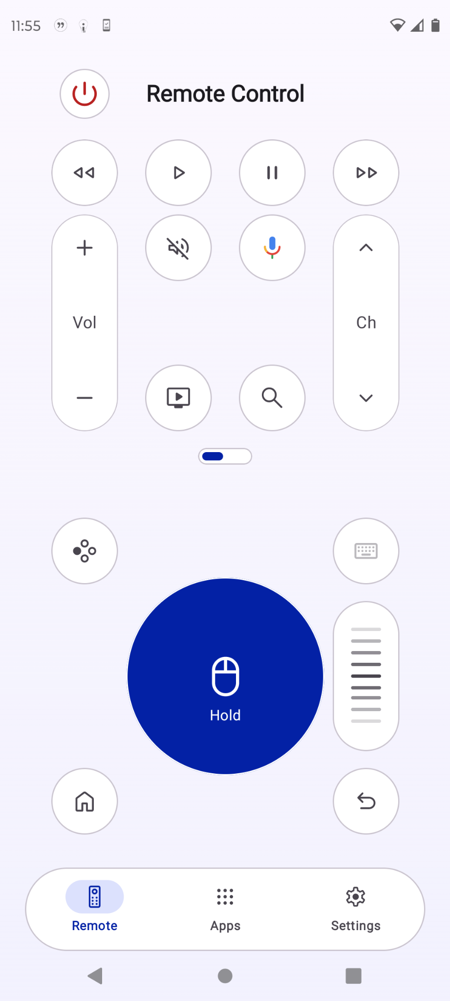 LG webOS pointer control screen in the app